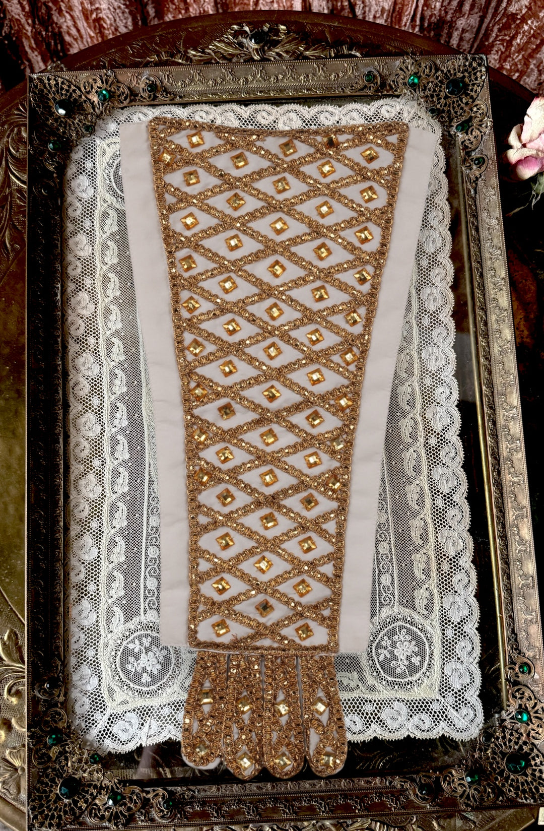 Corset Dress Stomacher - Cream Tudor Jeweled Royal Gold