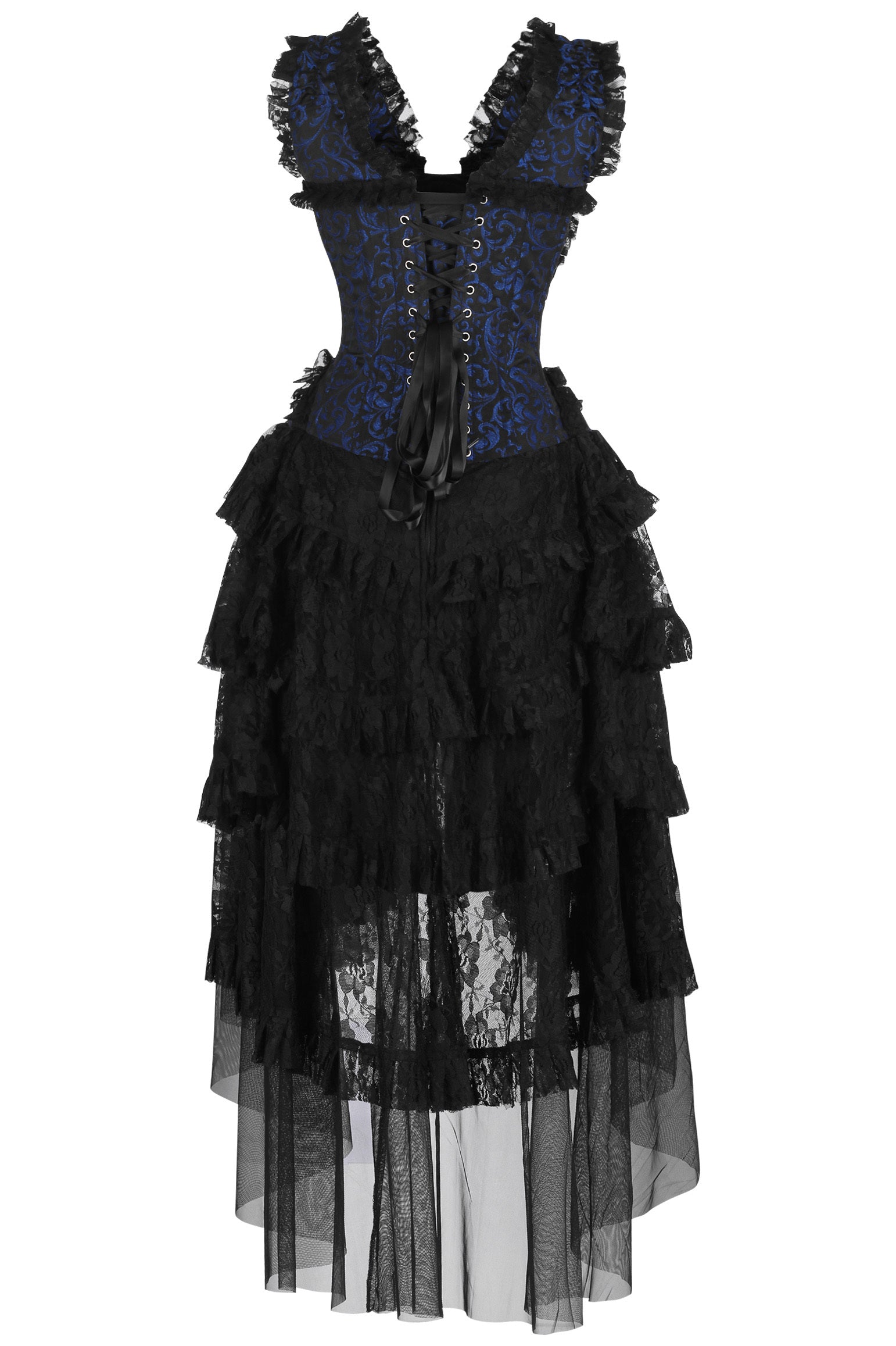 Anastasia Corset Formal Dress in Blue Brocade - back