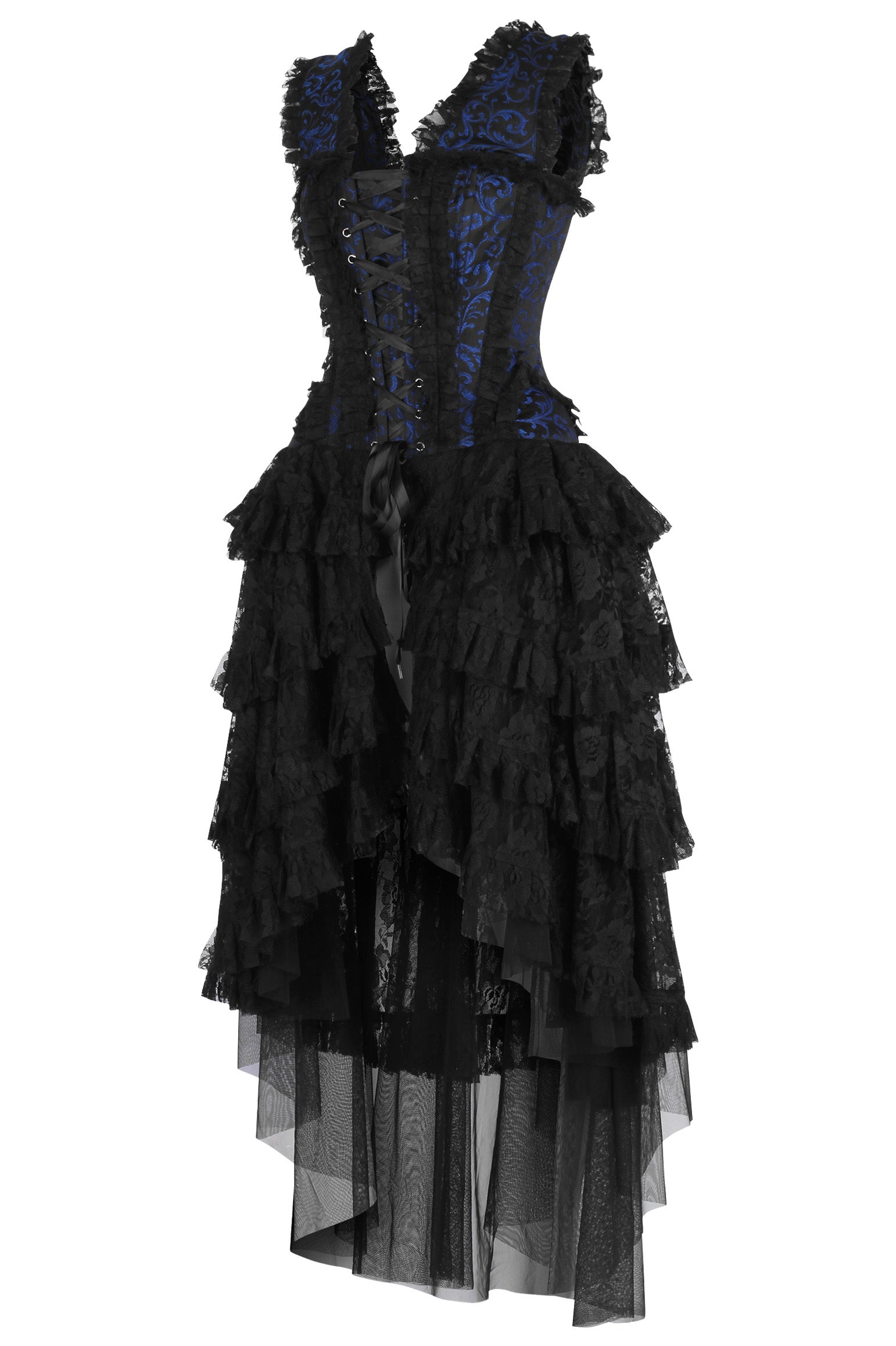 Anastasia Corset Formal Dress in Blue Brocade - side