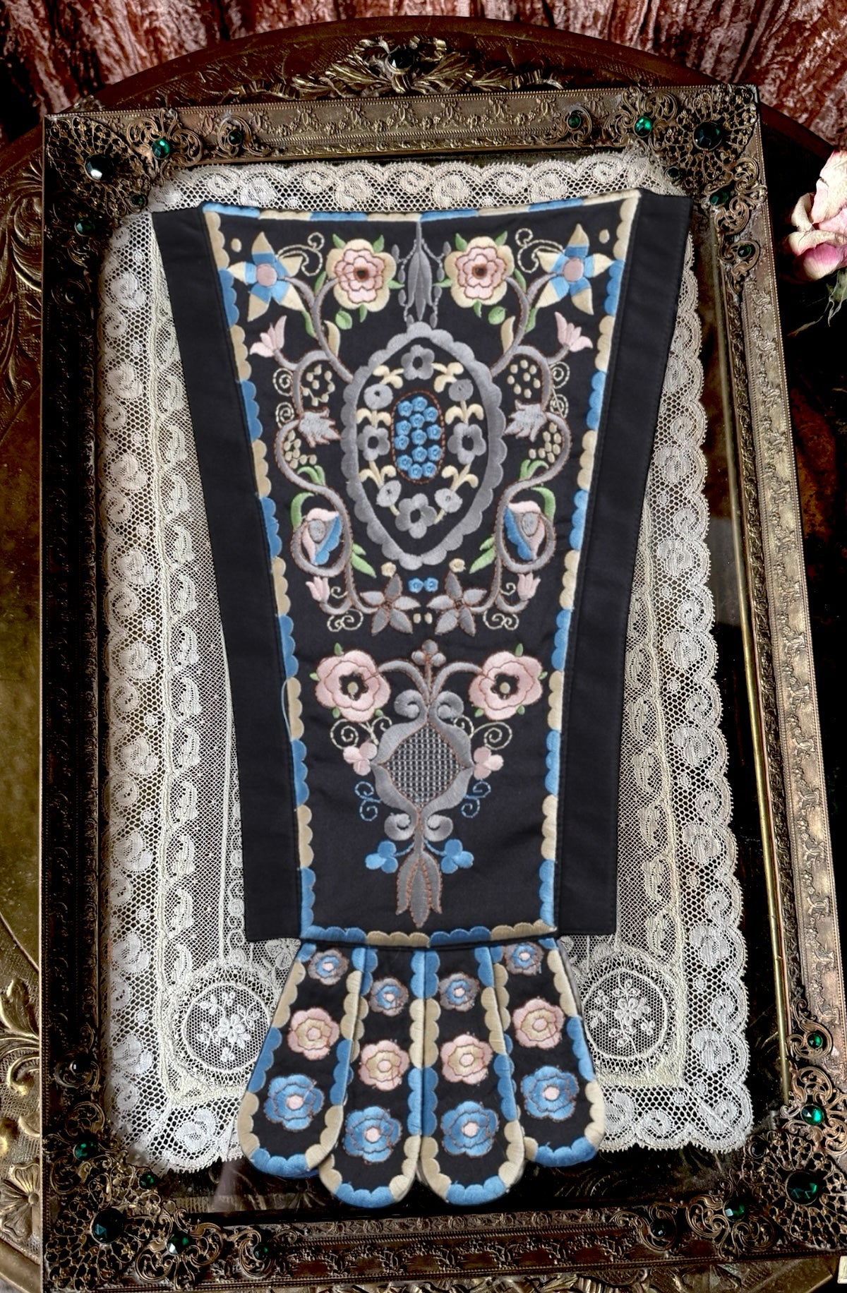 Corset Dress Stomacher - Black English Countryside