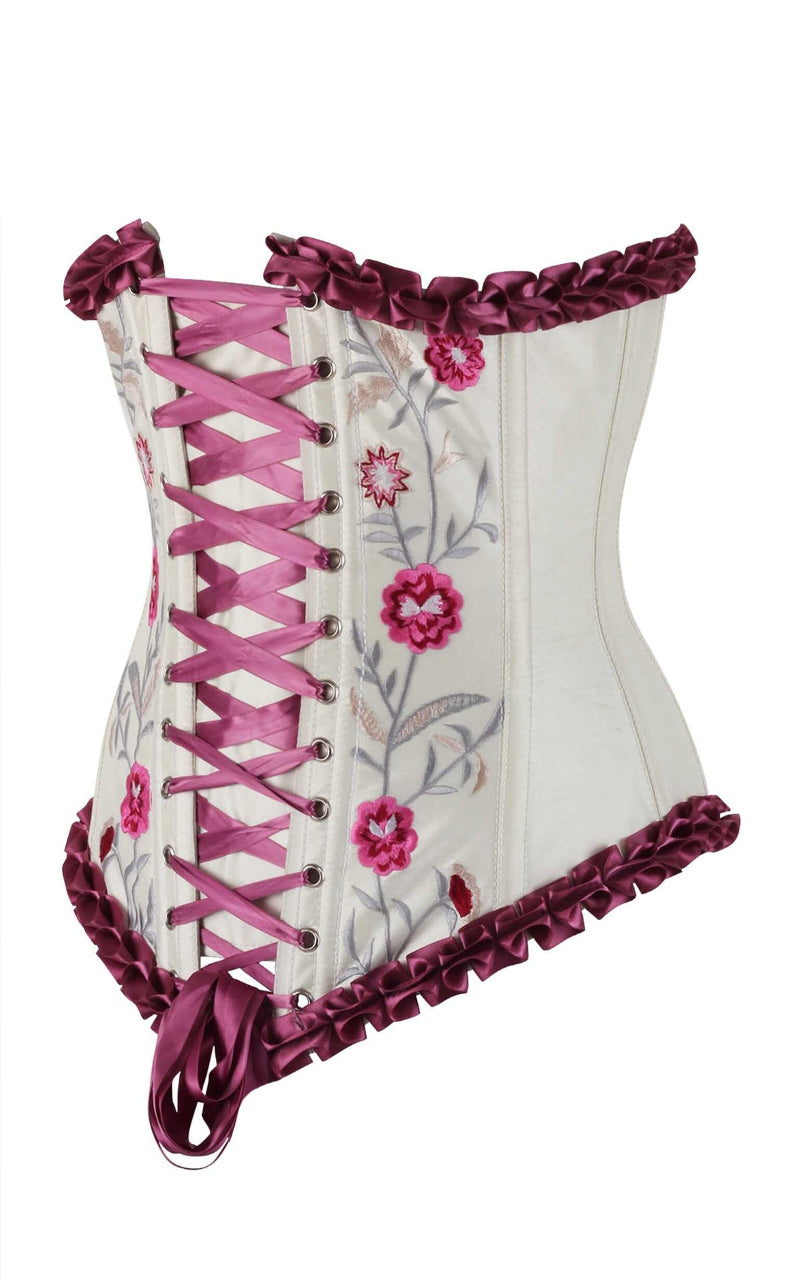 Francesca Underbust Embroidered Corset in Cerise Pink