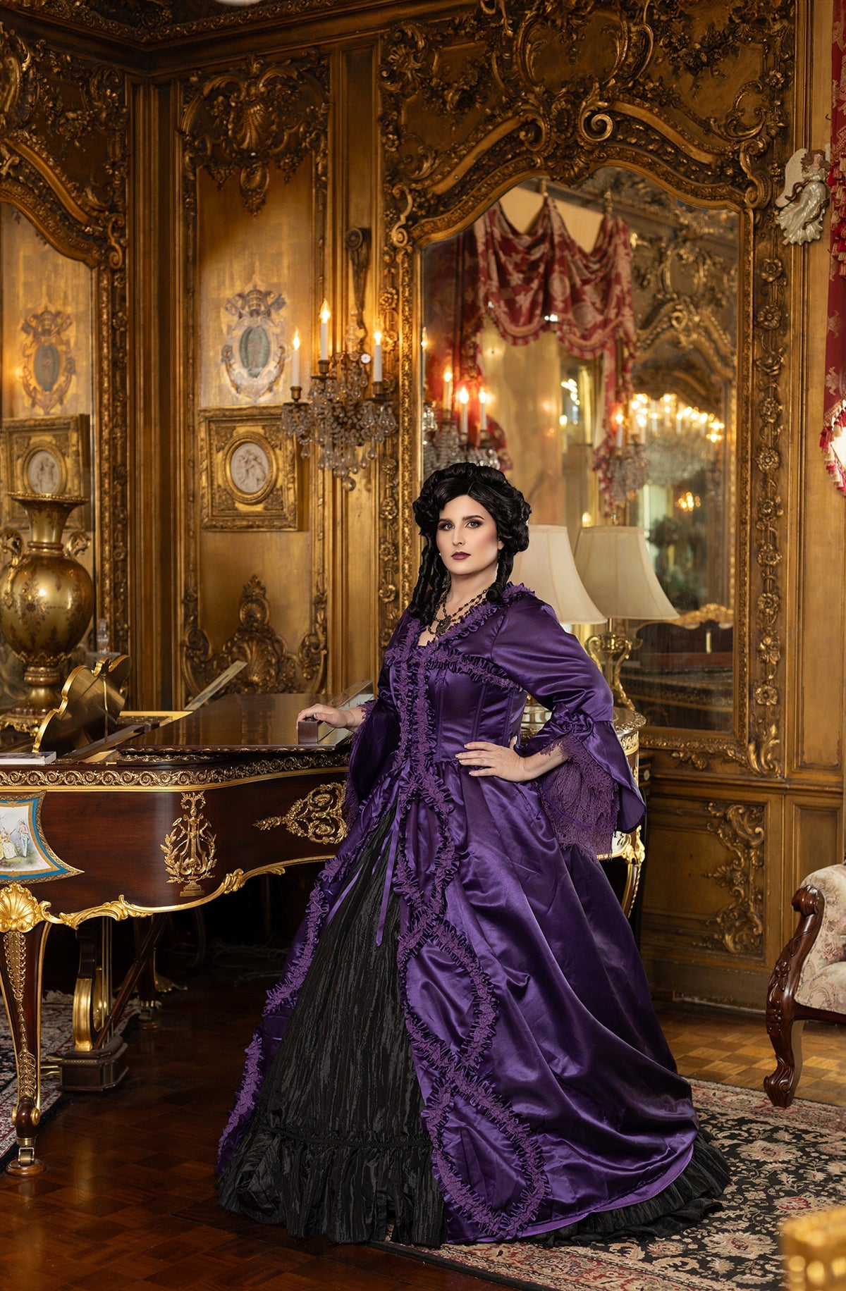 fitted lace wedding dress Immortelle Gown — Marie Antoinette–Inspired 18th Century Corset Gown in Tyrian Purple Queen: (XL/XXL+) Corset Size 36-40 / Figure Eight / Slipper