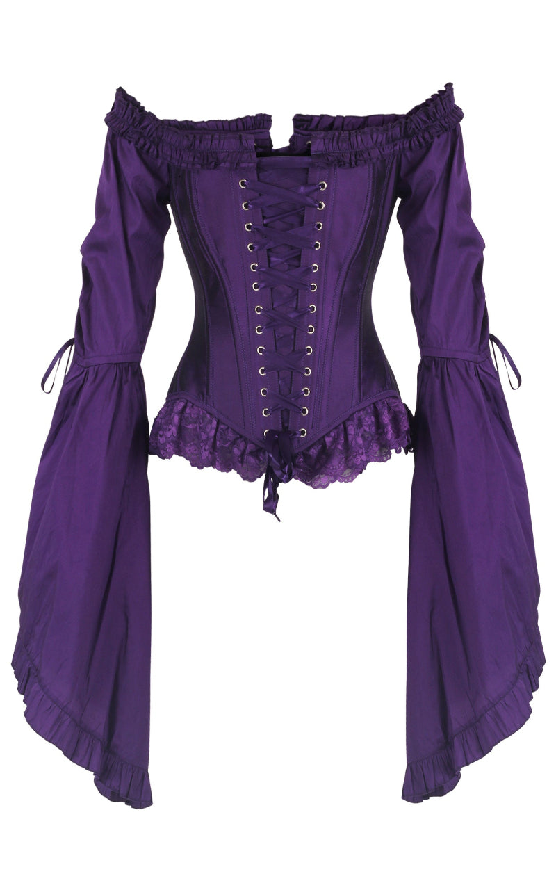 Madame Mortelle Bell Sleeve Corset – Signature Gothic Open-Front Corset in Vesper - Immortelle Bijouterie