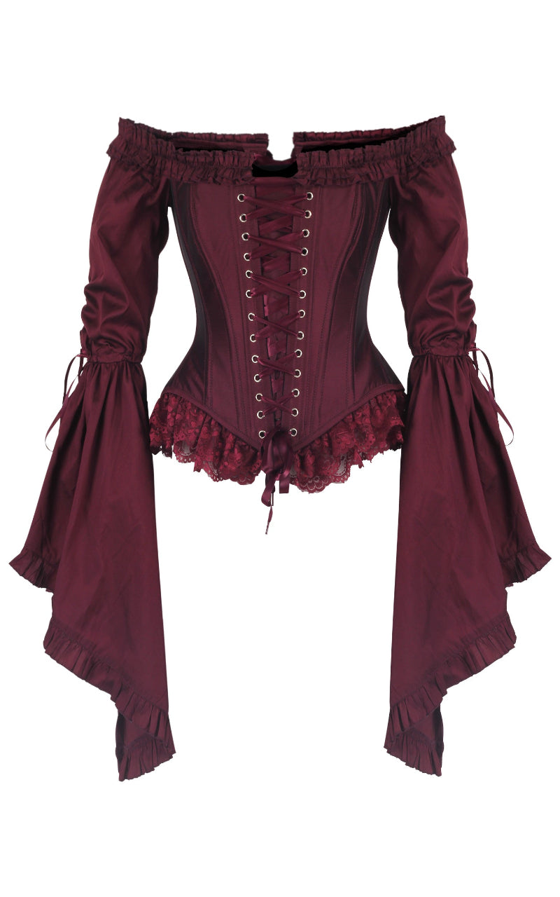 Madame Mortelle Bell Sleeve Corset – Signature Gothic Open-Front Corset in Sanguine - Immortelle Bijouterie