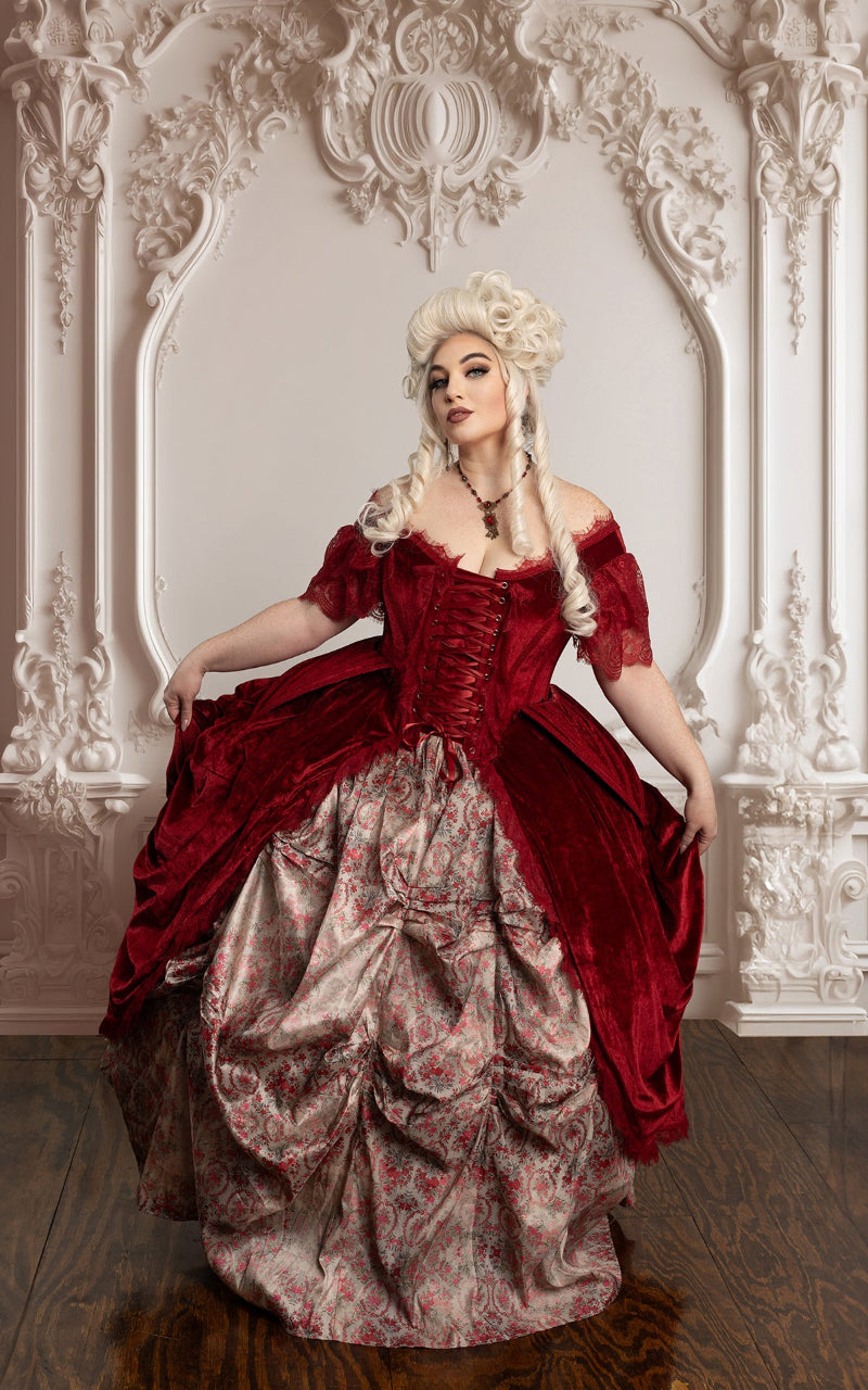 The Immortelle Corset Dress in Scarlet Red Velvet Duchess: (M/L) Corset Size 26-30 / Velvet
