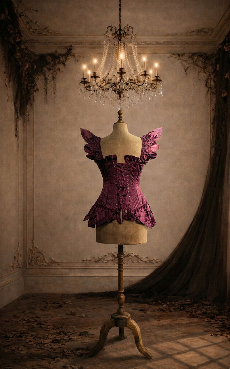 The Bellarine Corset — Fairy Corset in Versperwine Satin in Madame Mortelle
