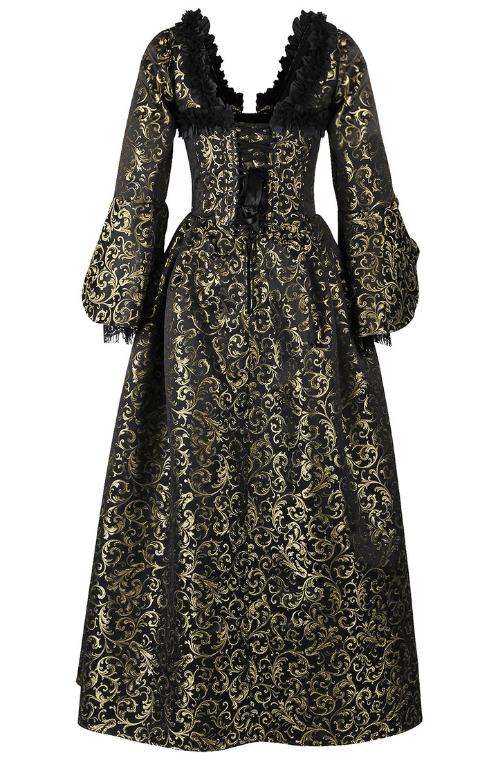 Black/Gold Brocade Bridgerton Dress 1