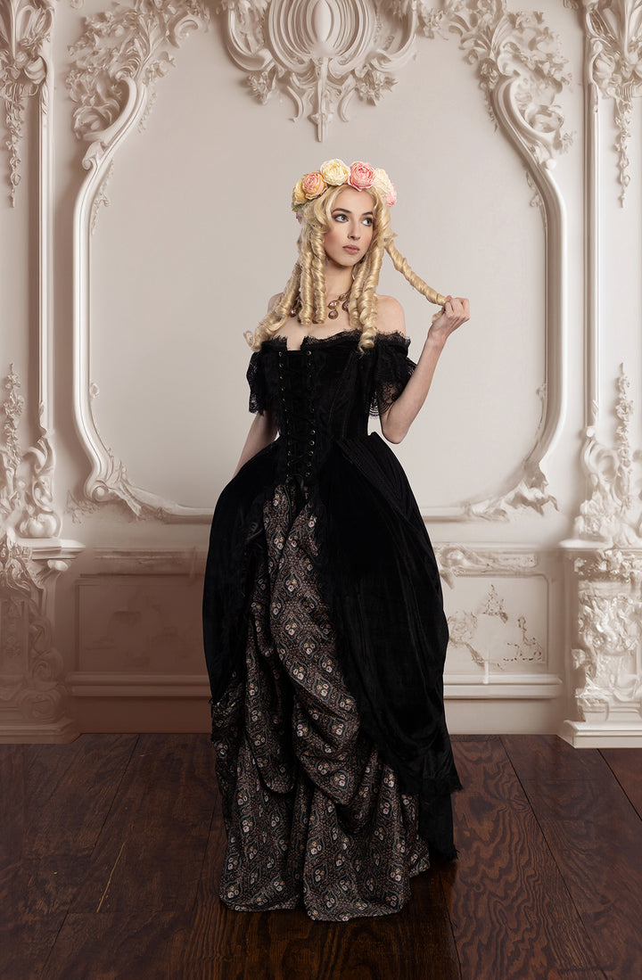 Black Corset Dress in Midnight Velvet 3