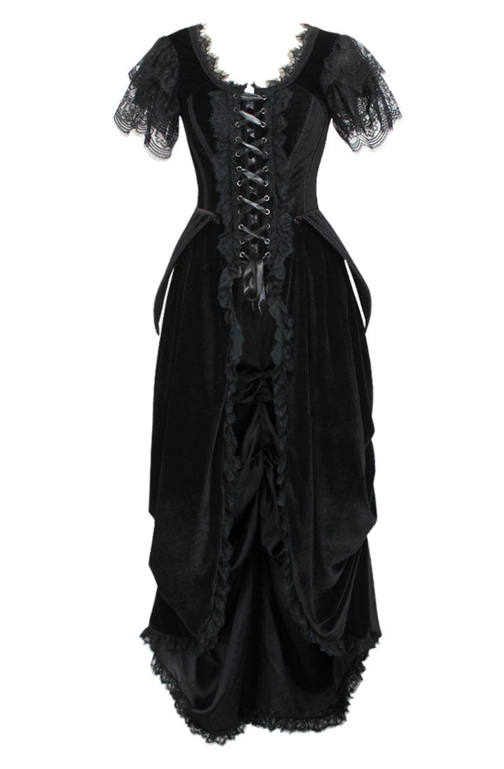 Black Corset Dress in Midnight Velvet 4