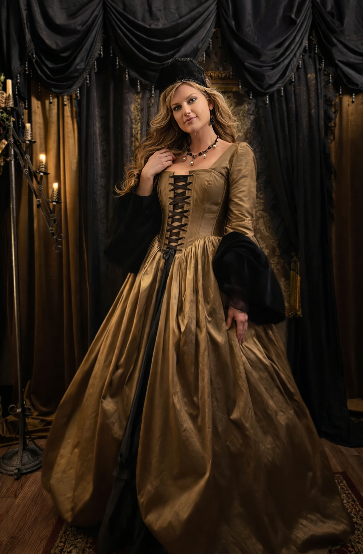 The Boleyn Dress – Tudor Inspired Corset Gown in Gilded Gold | Pre-order - Immortelle Bijouterie