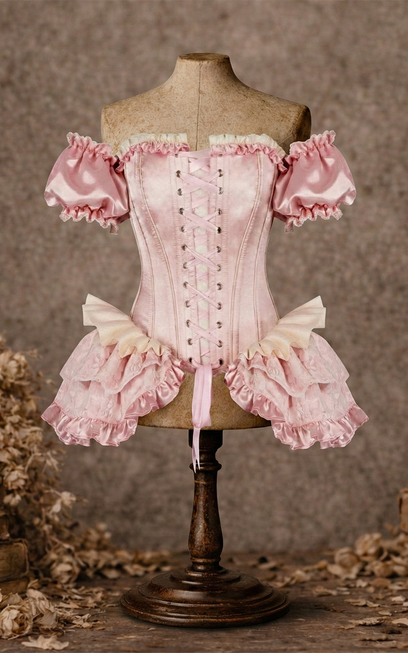 The Cinderella Corset - Blush Glass Satin Renaissance Corset - Immortelle Bijouterie
