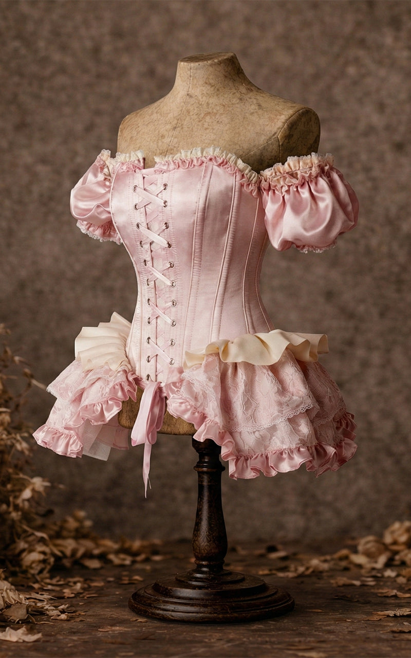 The Cinderella Corset - Blush Glass Satin Renaissance Corset - Immortelle Bijouterie