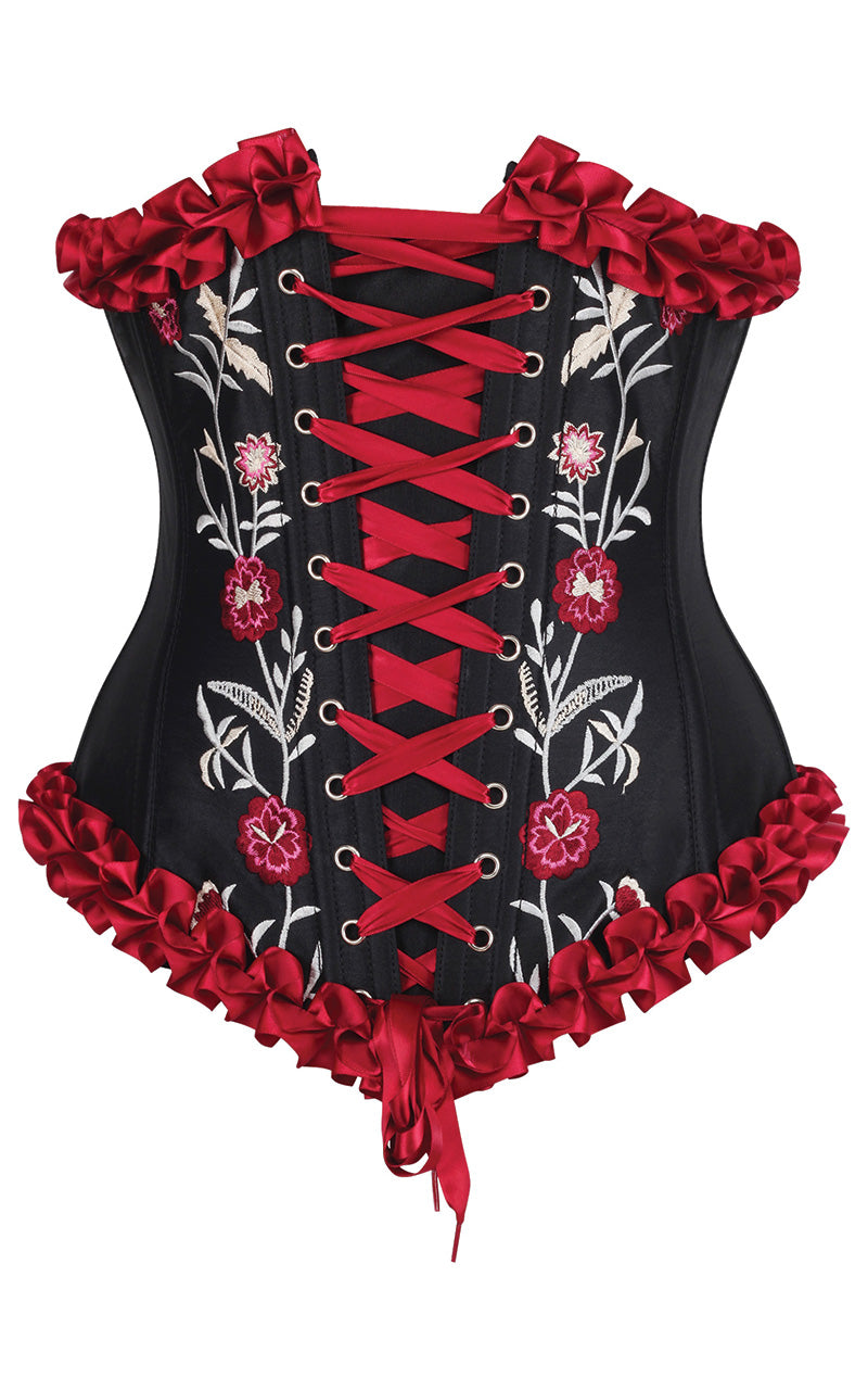 Francesca Underbust Embroidered Corset in Scarlet Red