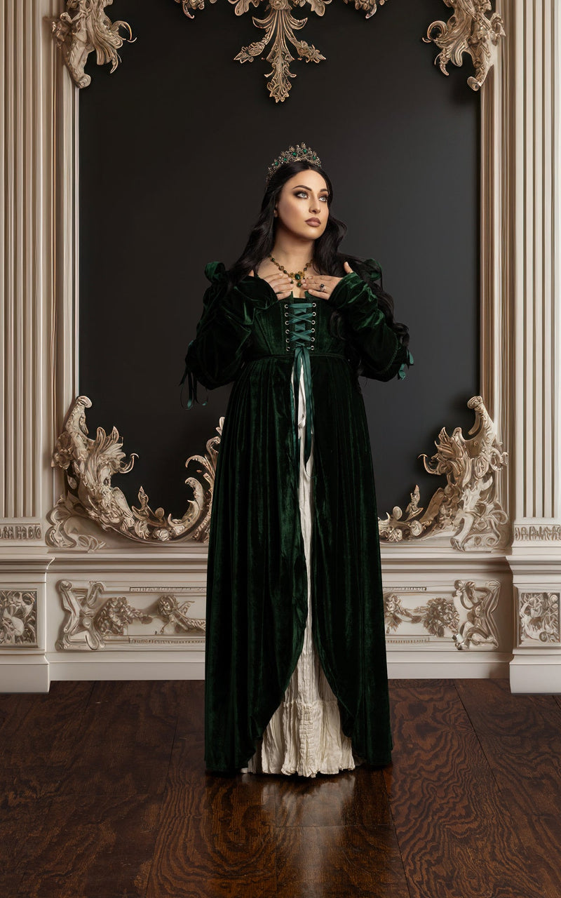 green velvet regency corset dress