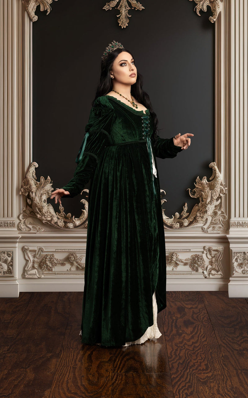 green velvet regency corset dress