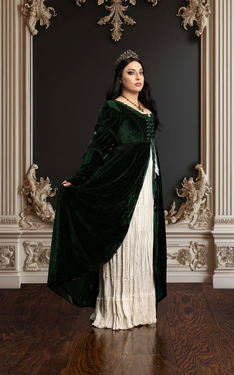 Regency Corset Dress - Empire Waist Gown in Verdant Green Velvet - Immortelle Bijouterie