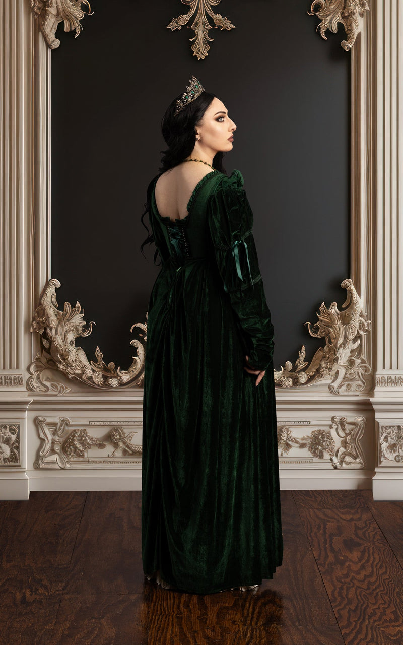 green velvet regency corset dress