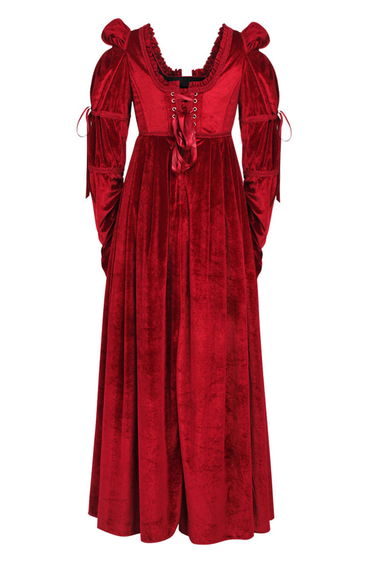 Red Velvet Bridgerton Dress - Regency Empire Waist 11