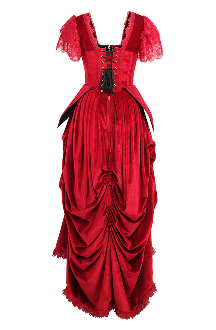 Red Corset Dress in Scarlet Red Velvet 3