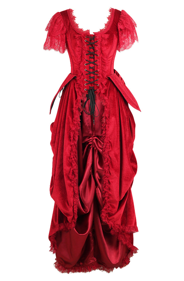 Red Corset Dress in Scarlet Red Velvet 1