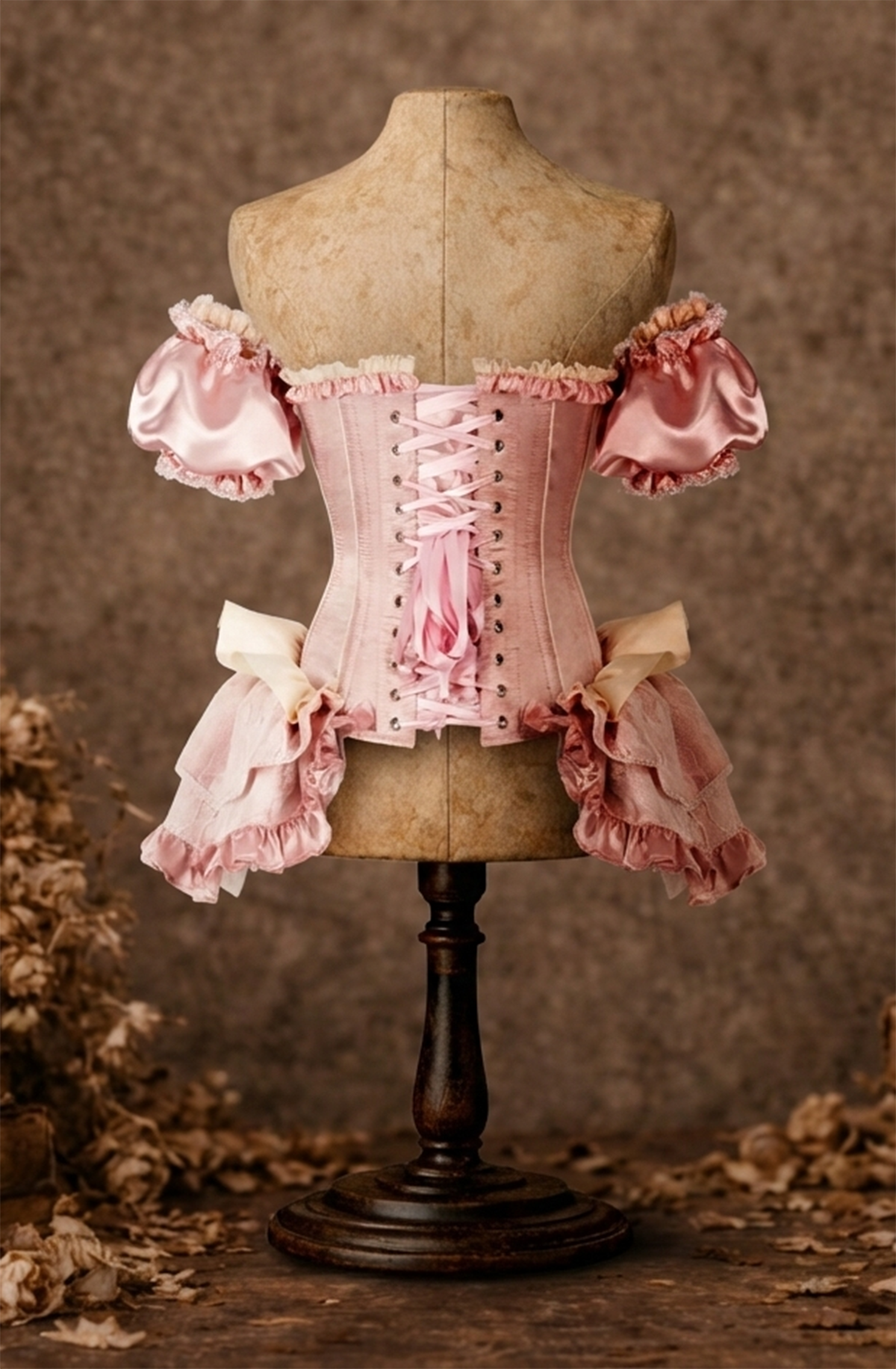 The Cinderella Corset - Blush Glass Satin Renaissance Corset - Immortelle Bijouterie
