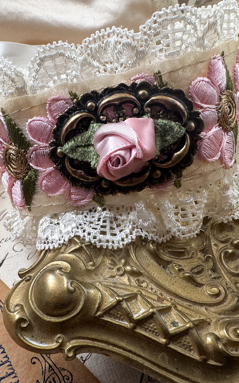 Rococo Floral Ribbon Choker — 18th Century–Inspired Adornment - Pink Floral