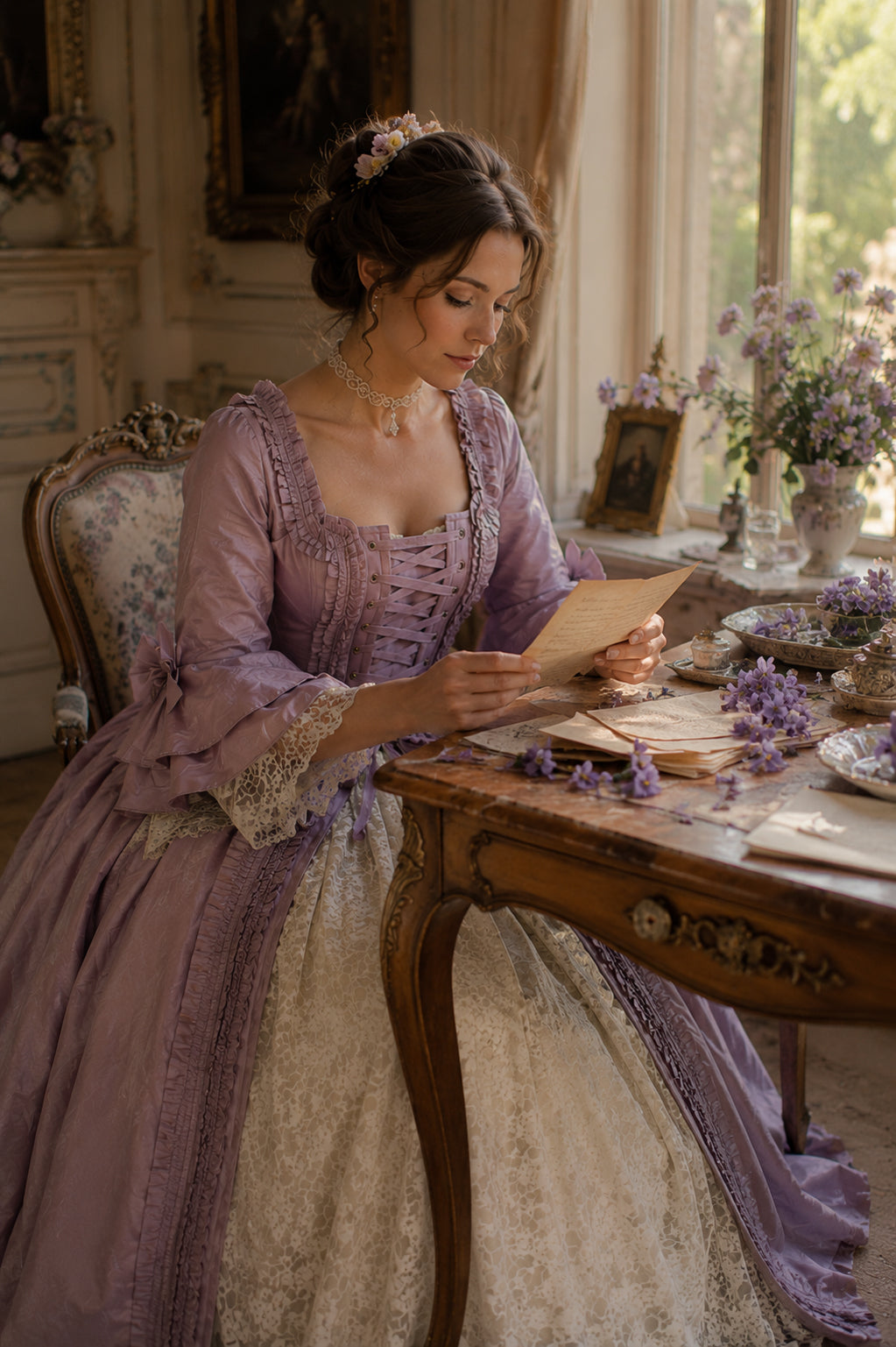 Pompadour Gown — Marie Antoinette–Inspired 18th Century Corset Gown in Parma Violet