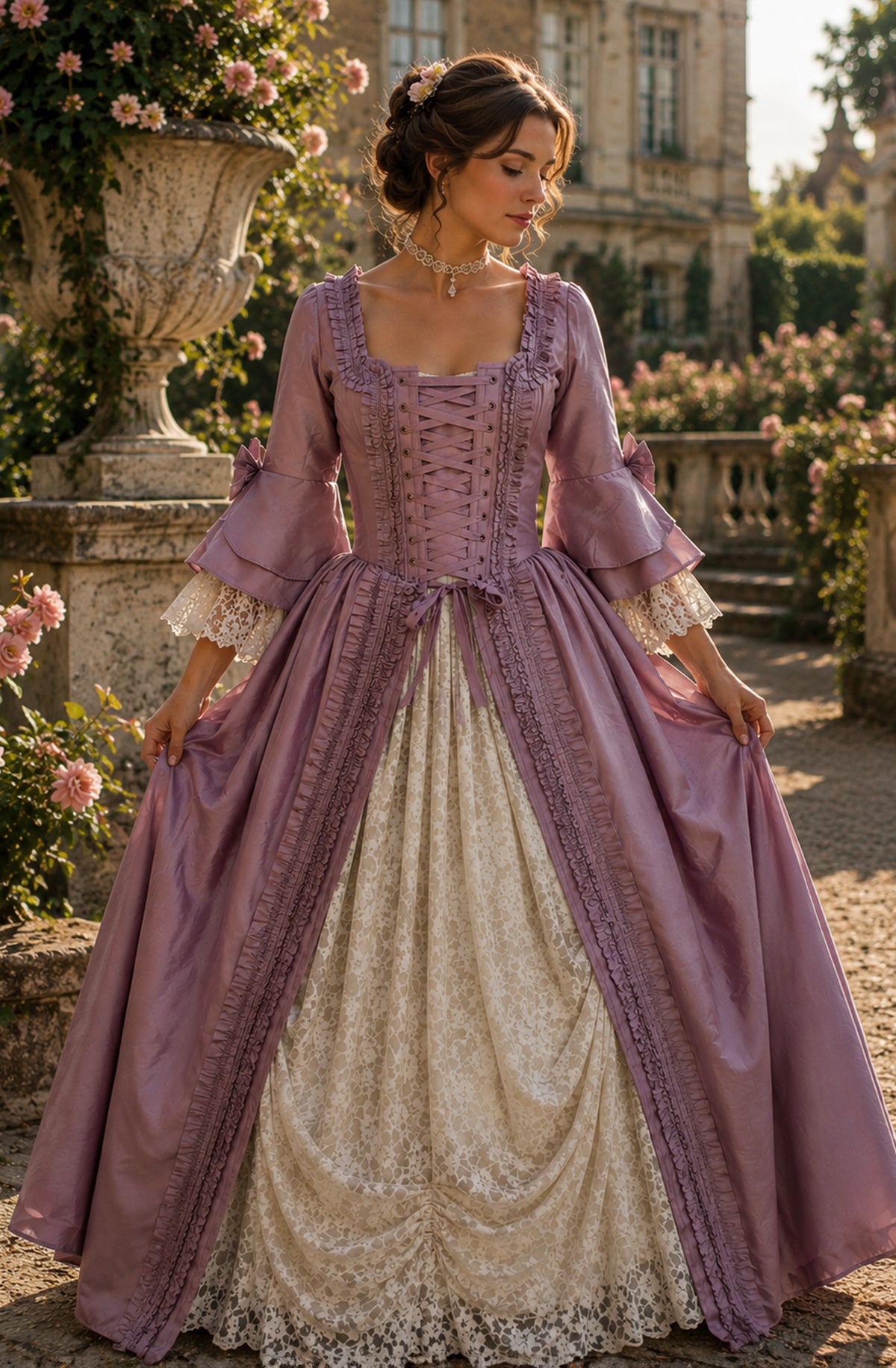 Pompadour Gown — Marie Antoinette–Inspired 18th Century Corset Gown in Parma Violet