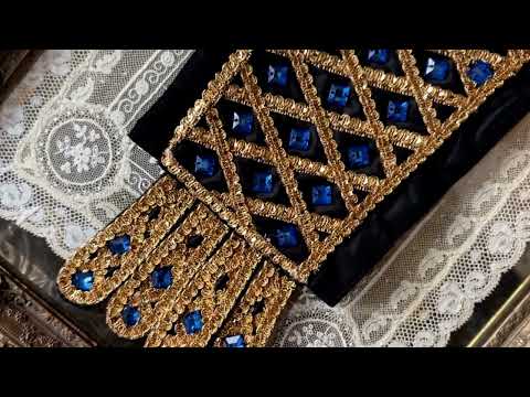 Corset Dress Stomacher - Black Tudor Jeweled Royal Sapphire