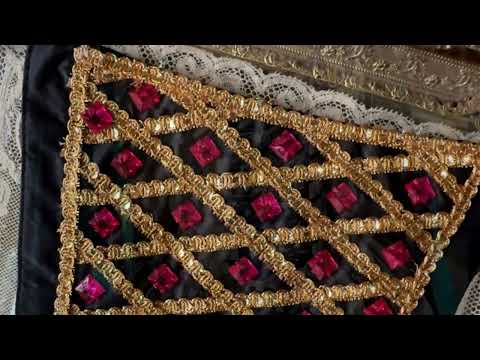 Corset Dress Stomacher - Black Tudor Jeweled Royal Fuchsia