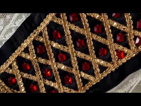 Corset Dress Stomacher - Black Tudor Jeweled Royal Ruby