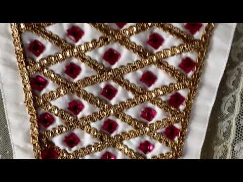 Corset Dress Stomacher - Cream Tudor Jeweled Royal Fuchsia