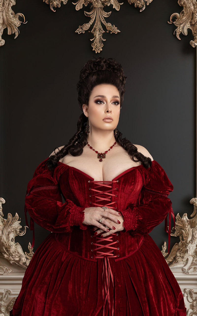 Princess Renaissance Corset in Scarlet Red Velvet