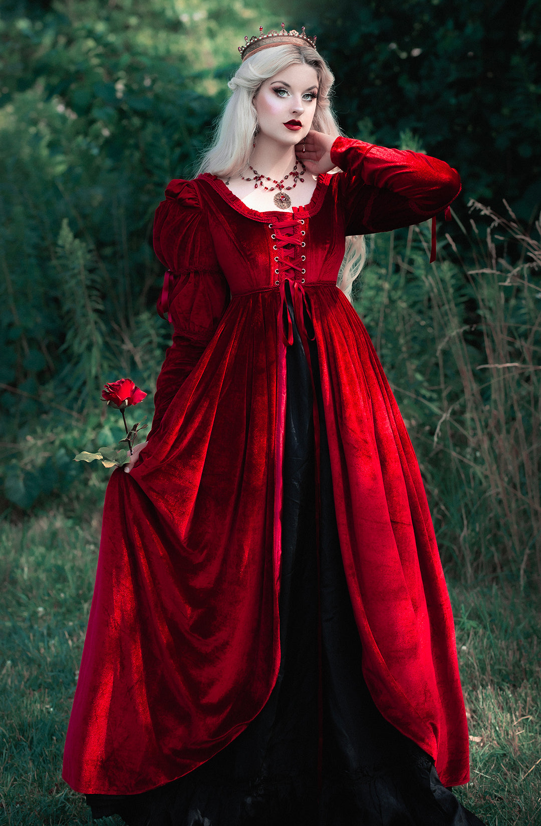 Red Velvet Bridgerton Dress - Regency Empire Waist 7