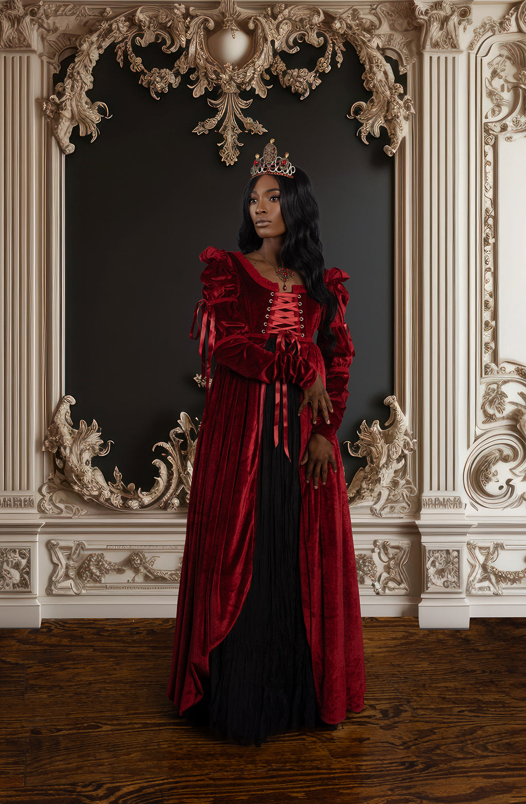 Red Velvet Bridgerton Dress - Regency Empire Waist 8