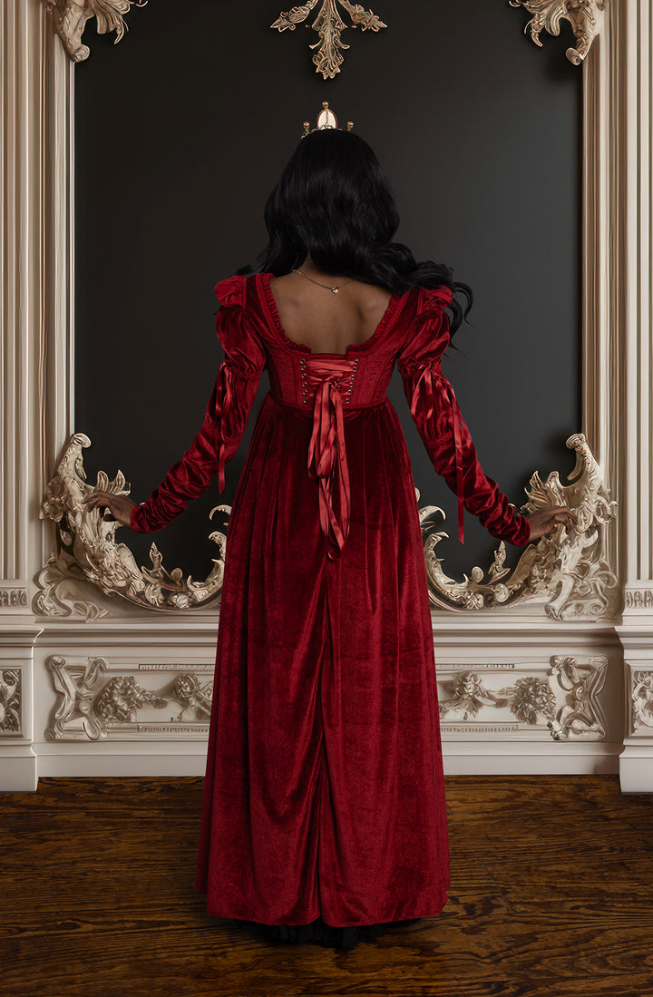 Red Velvet Bridgerton Dress - Regency Empire Waist 5