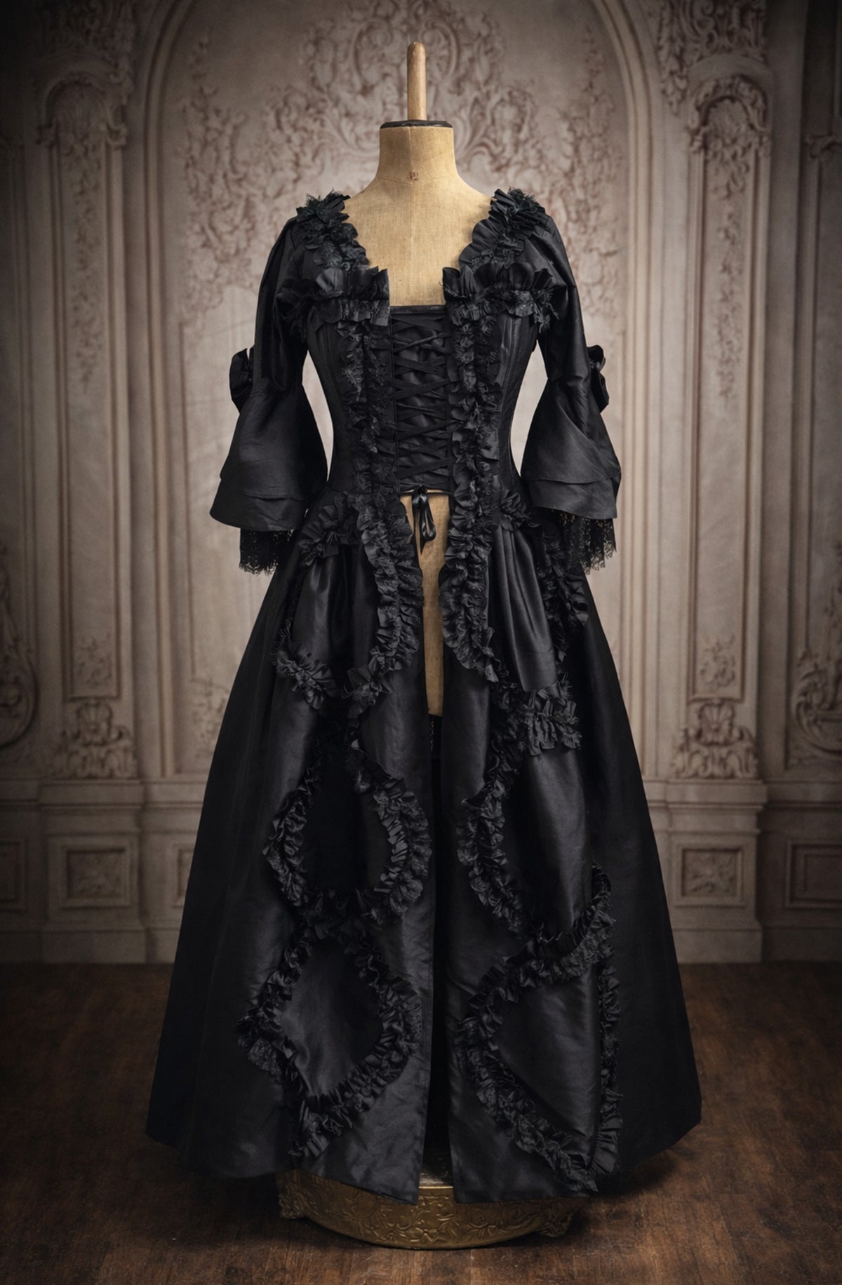 Immortelle Gown — Marie Antoinette–Inspired 18th Century Corset Gown in Nocturne Black