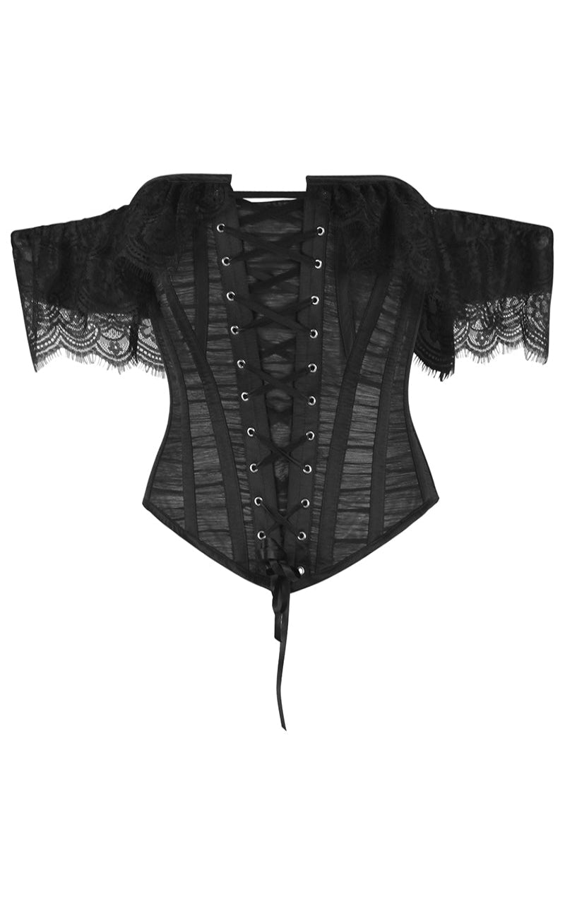 Black lace corset on a white background