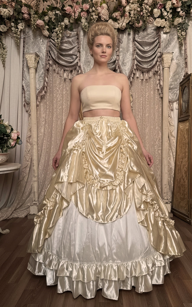 The Veil Skirt in French Cream Satin - Convertible Court Skirt - Immortelle Bijouterie