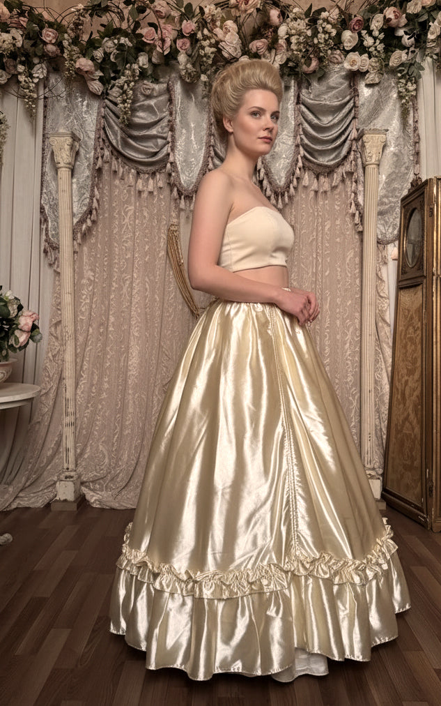 The Veil Skirt in French Cream Satin - Convertible Court Skirt - Immortelle Bijouterie