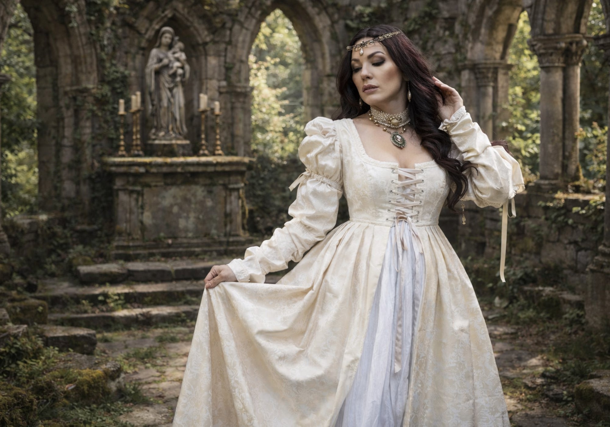 The Bridgerton Guinevere Dress in cream brocade