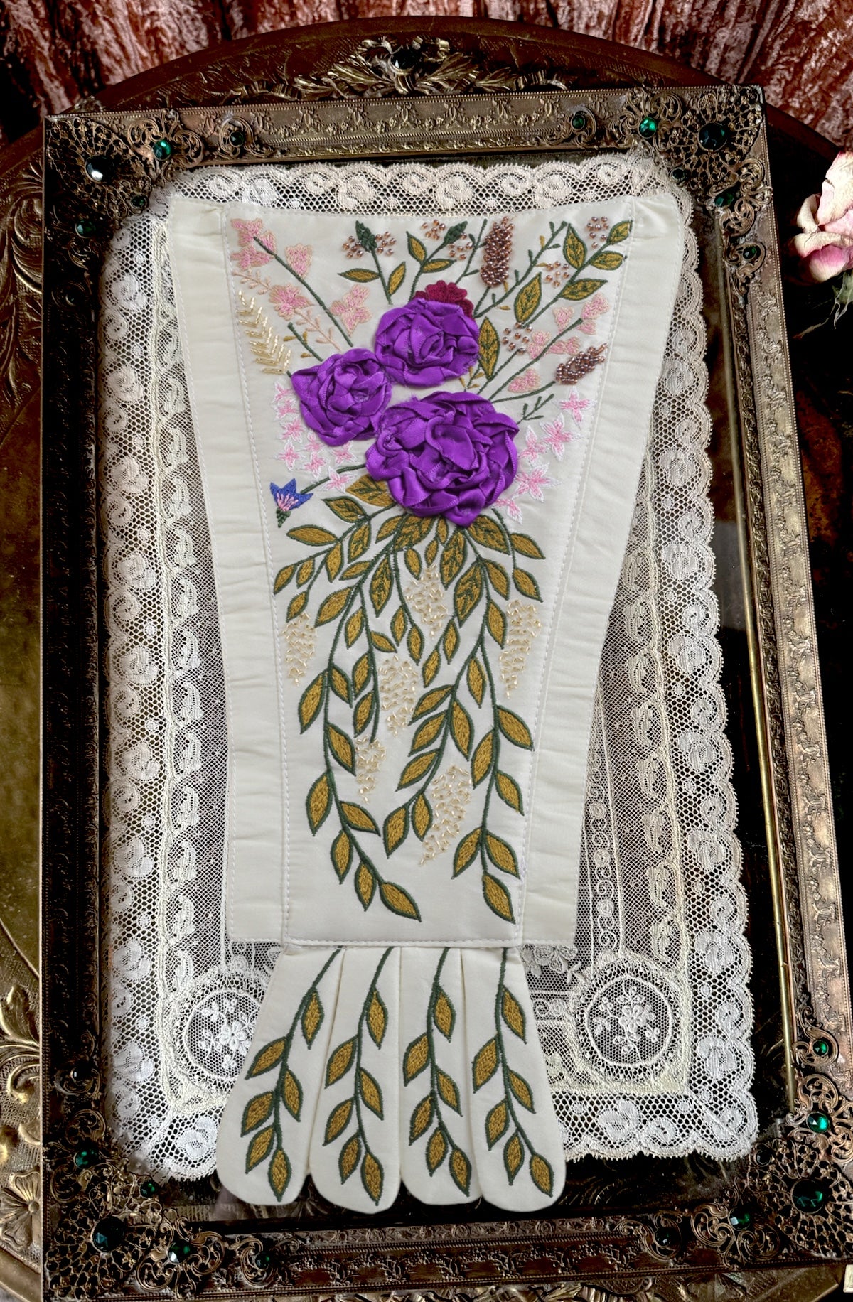 Corset Dress Stomacher - Amethyst Purple Ribbon Rose