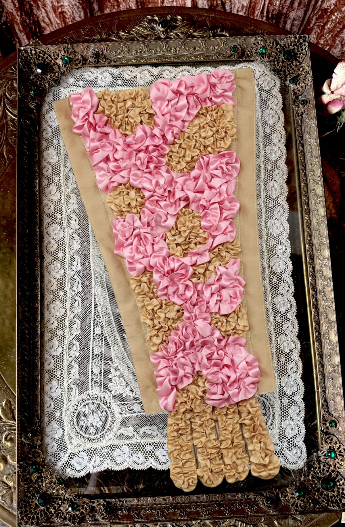 Corset Dress Stomacher - Ruffled Royal Rose and Gold