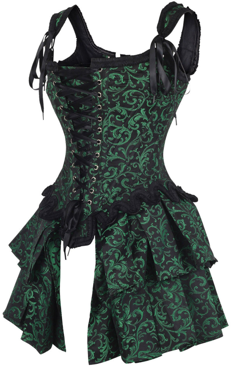 French Stays Corset in Green Brocade 1
