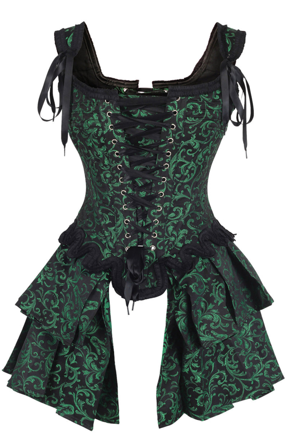 French Stays Corset in Green Brocade 2