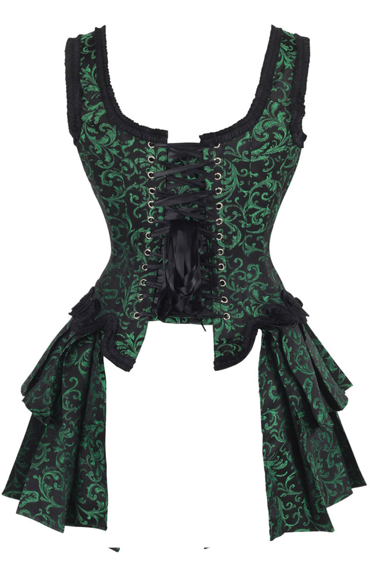 French Stays Corset in Green Brocade 3