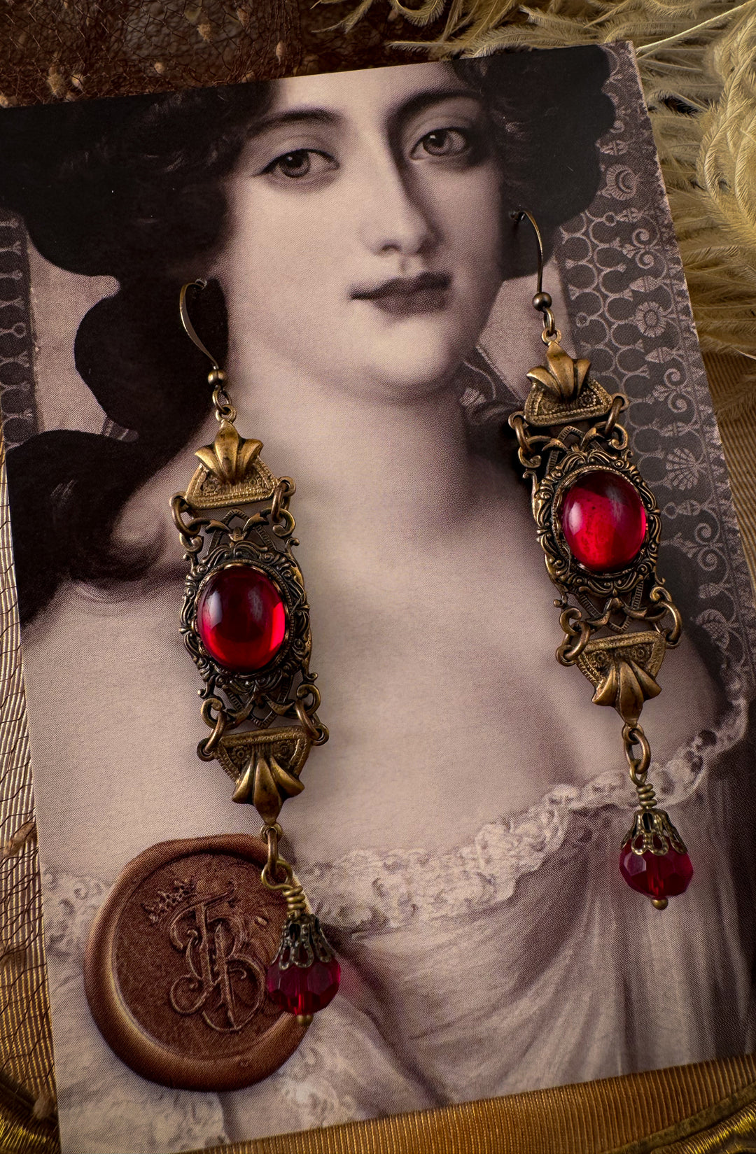 Renaissance Earrings in Ruby Red