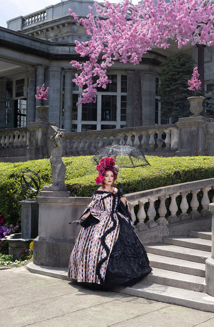 Striped Fleur Immortelle Floral Corset Gown Dress 11