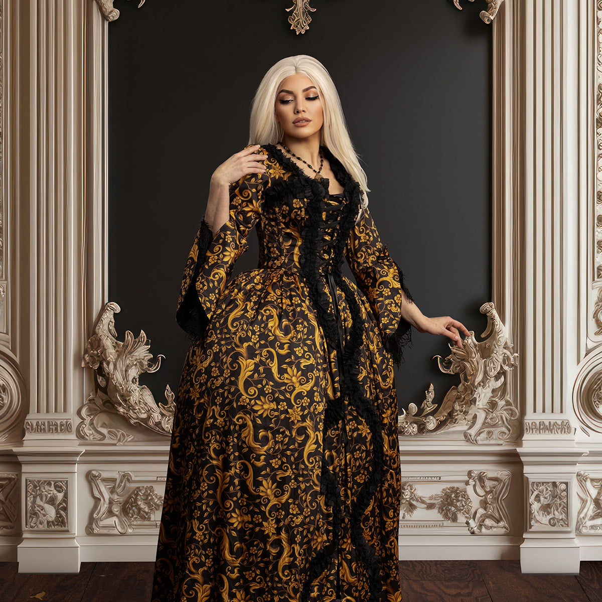 baroque corset dress Baroque Corset Costume Set: Renaissance Jacquard Corset, Taffeta Skirt,  Cotton Shirt