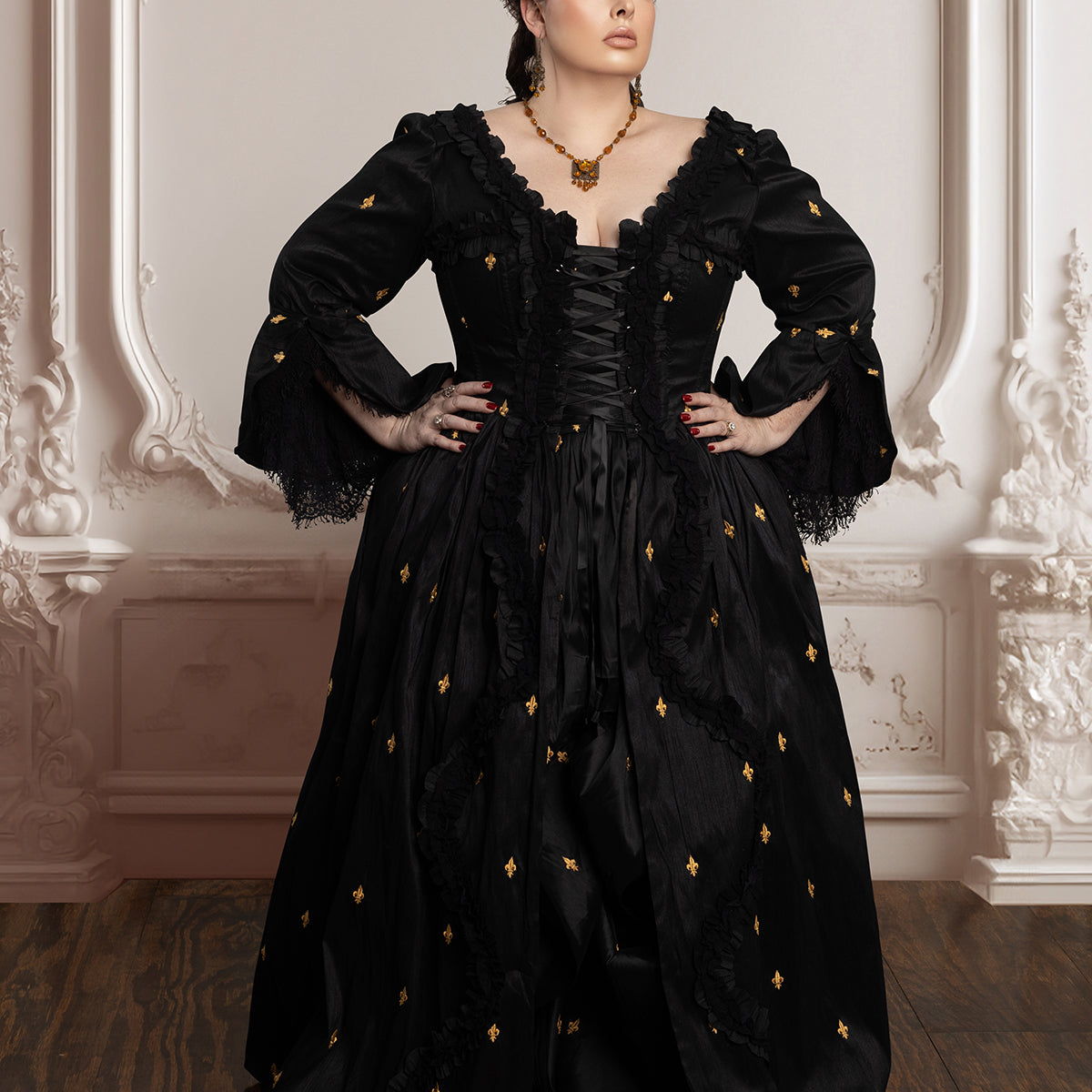 Black Fleur-de-Lis Marie Antoinette Gown